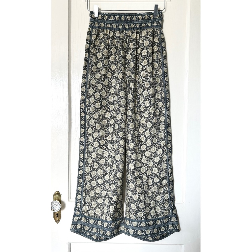 Joie 100% Silk Printed Wide Leg Flowy Pull On Pants S Vacation Quiet Luxury